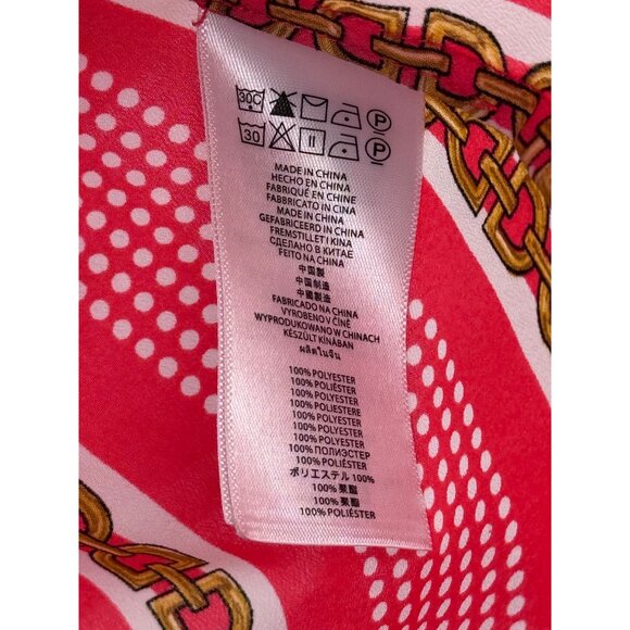 Michael Kors Womens orange Striped chain Patterned Blouse Long roll tab Sleeve S - Picture 2 of 13